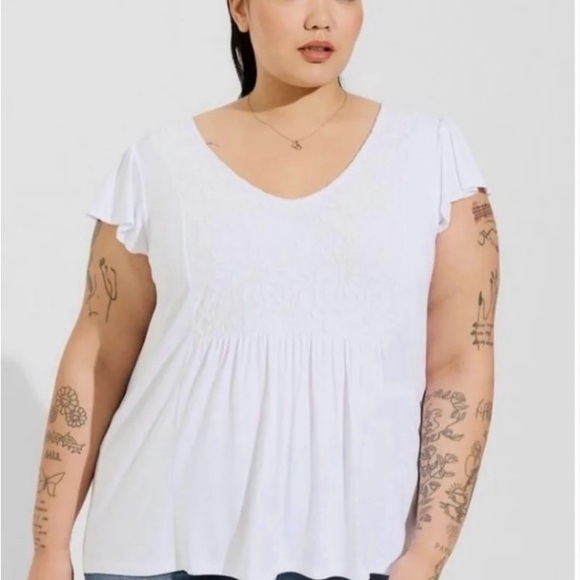 Torrid NWOT super soft knit v neck lace ruffle tank. Size 0. - Picture 5 of 8